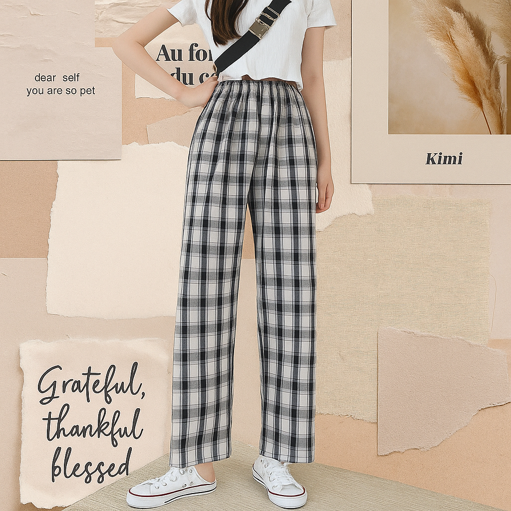✨ Korean Style Plaid Pants for Women – Lightweight Comfort with Trendy Streetwear Vibe