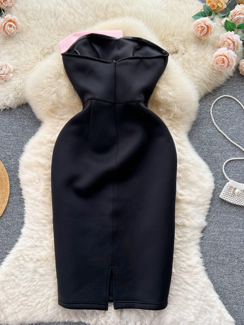 Black Strapless Dress with Pink Bow – Classy Tube Style