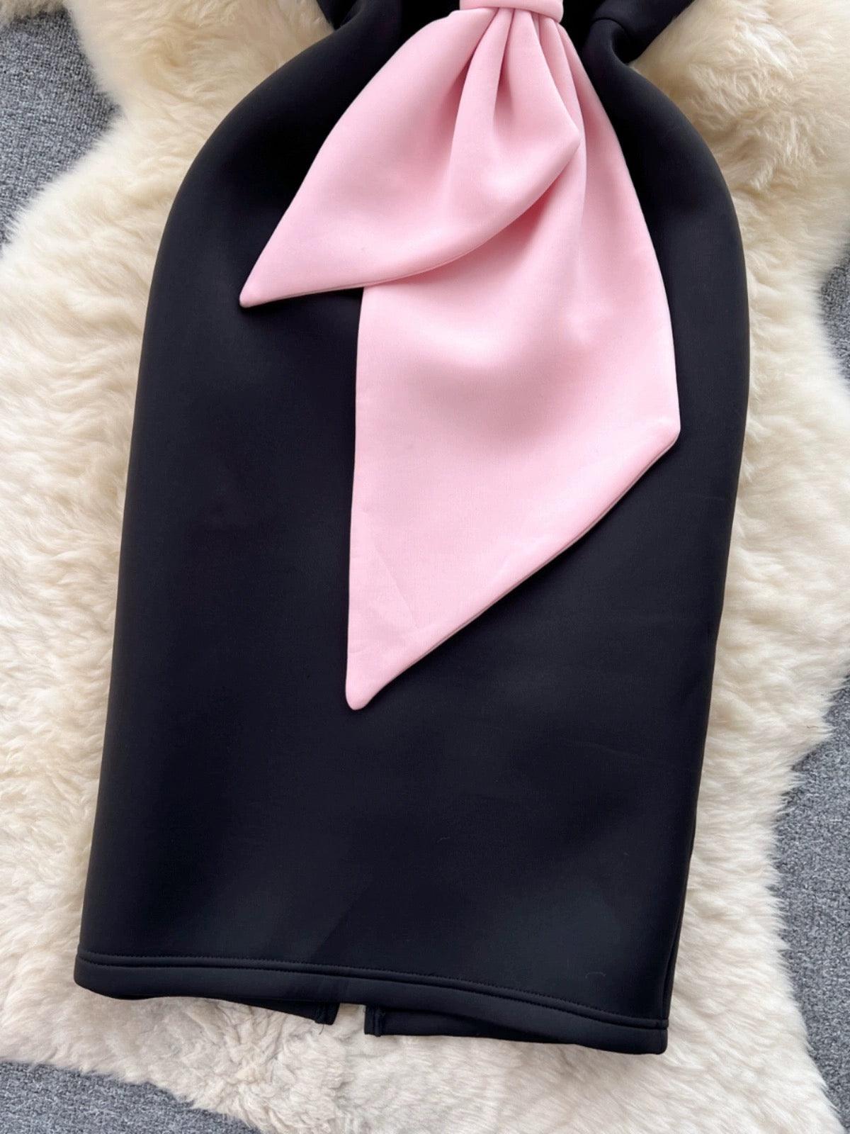 Black Strapless Dress with Pink Bow – Classy Tube Style
