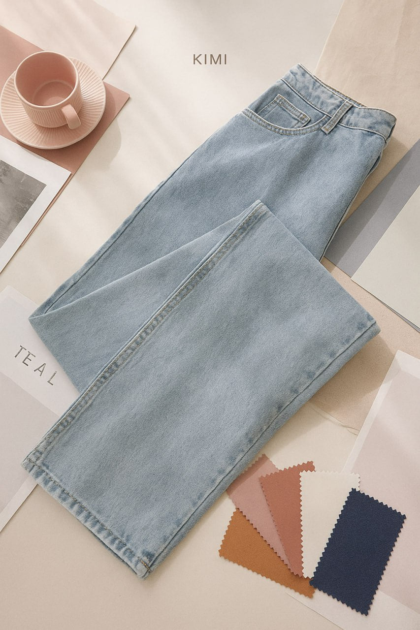 High-Waist Straight-Leg Jeans – Korean Casual Fit Denim