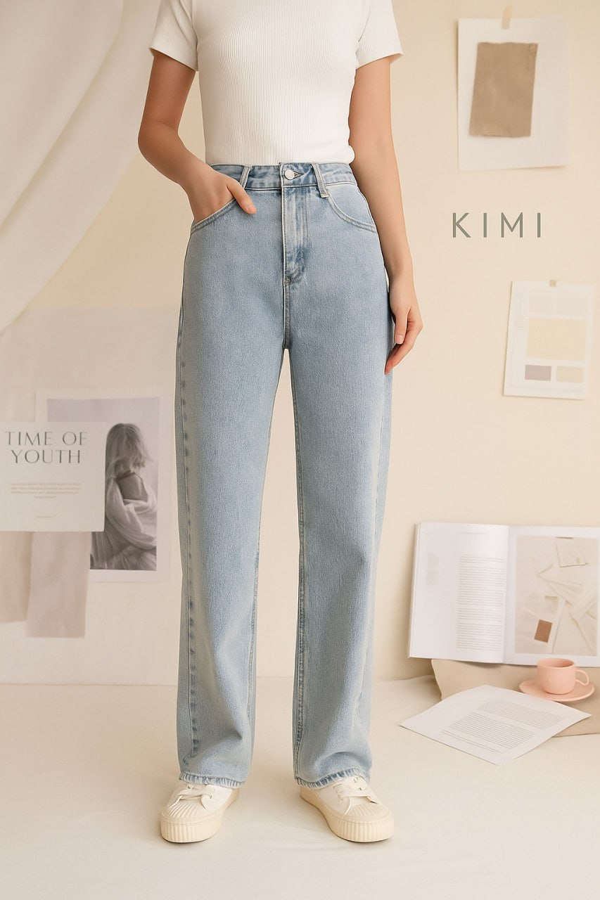 High-Waist Straight-Leg Jeans – Korean Casual Fit Denim