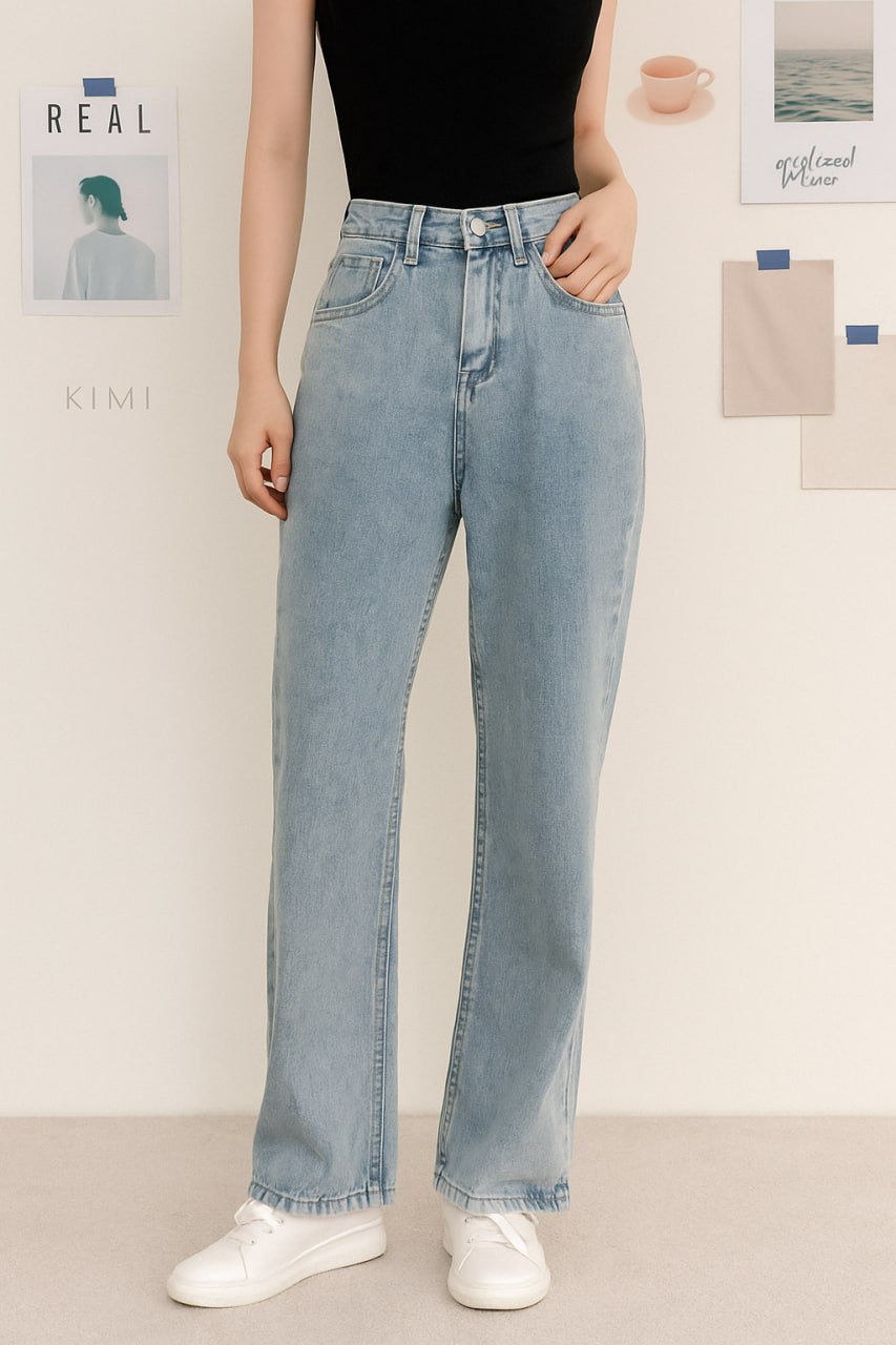 High-Waist Straight-Leg Jeans – Korean Casual Fit Denim