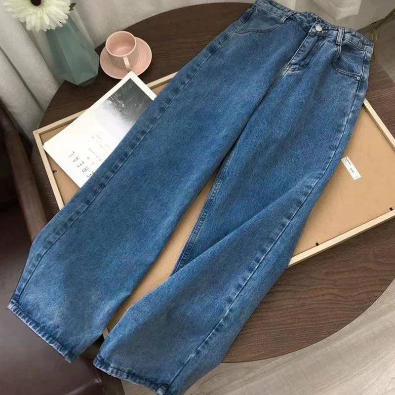 High-Waist Straight-Leg Jeans – Korean Casual Fit Denim